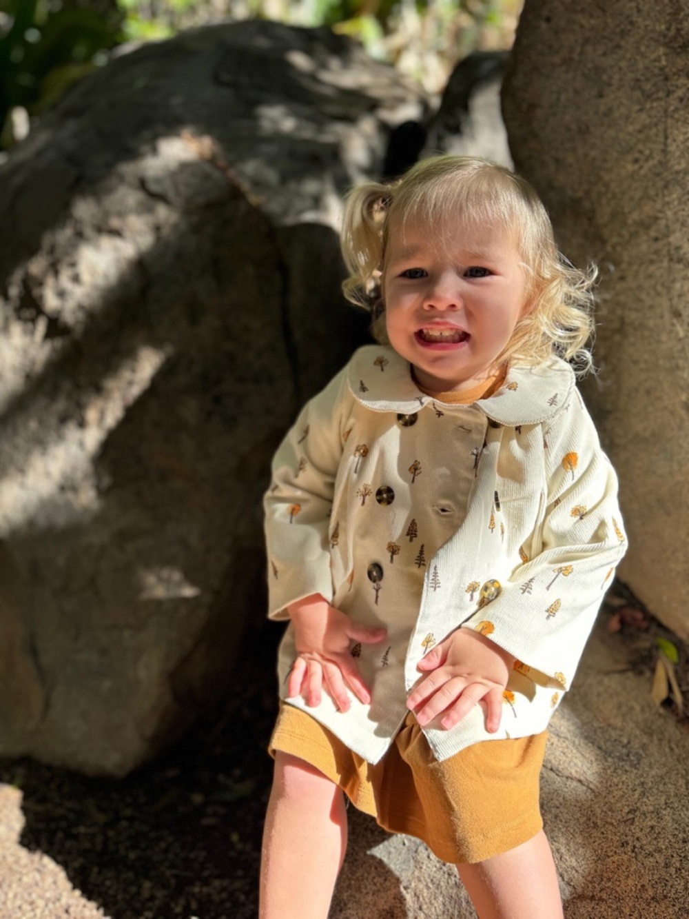 Cream Pea Coat for Kids with Woodland Print